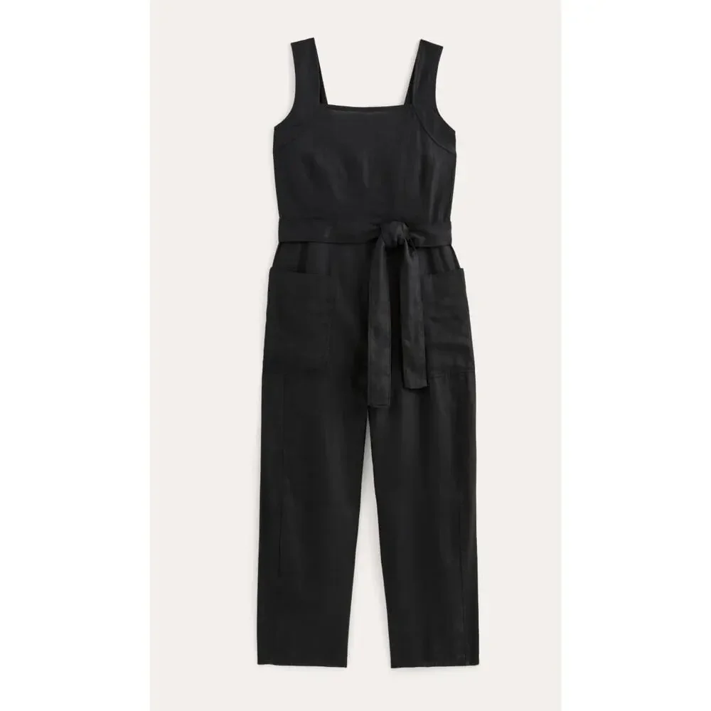 Everlane The Utility Linen Square-Neckline Black Romper Jumpsuit Size 16 NWT